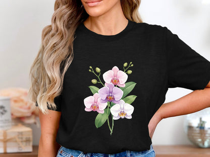 Pink & White Orchids White Graphic T-Shirt