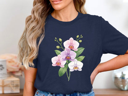 Pink & White Orchids White Graphic T-Shirt