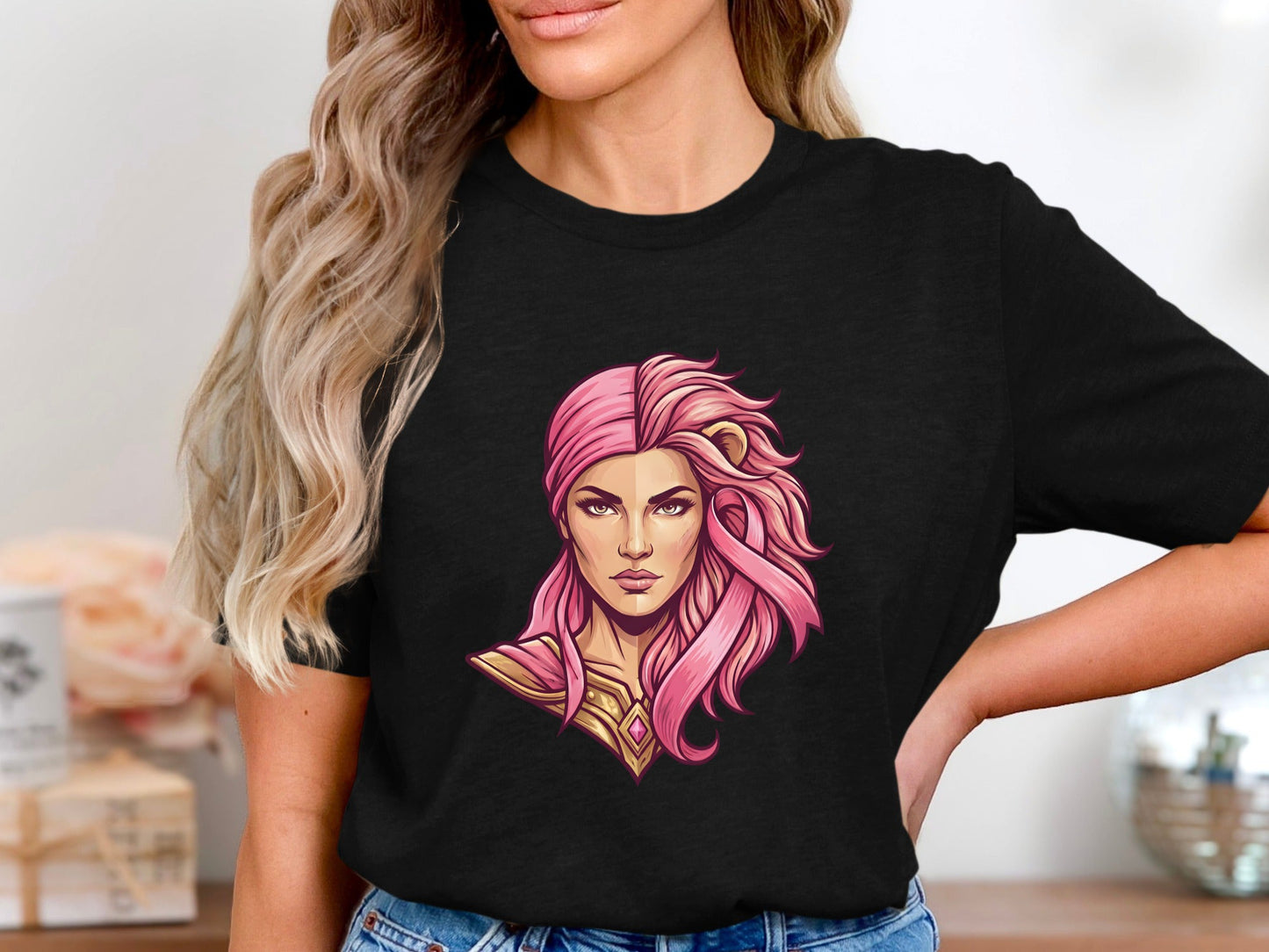 Pink Ribbon Lioness Warrior Graphic Tee