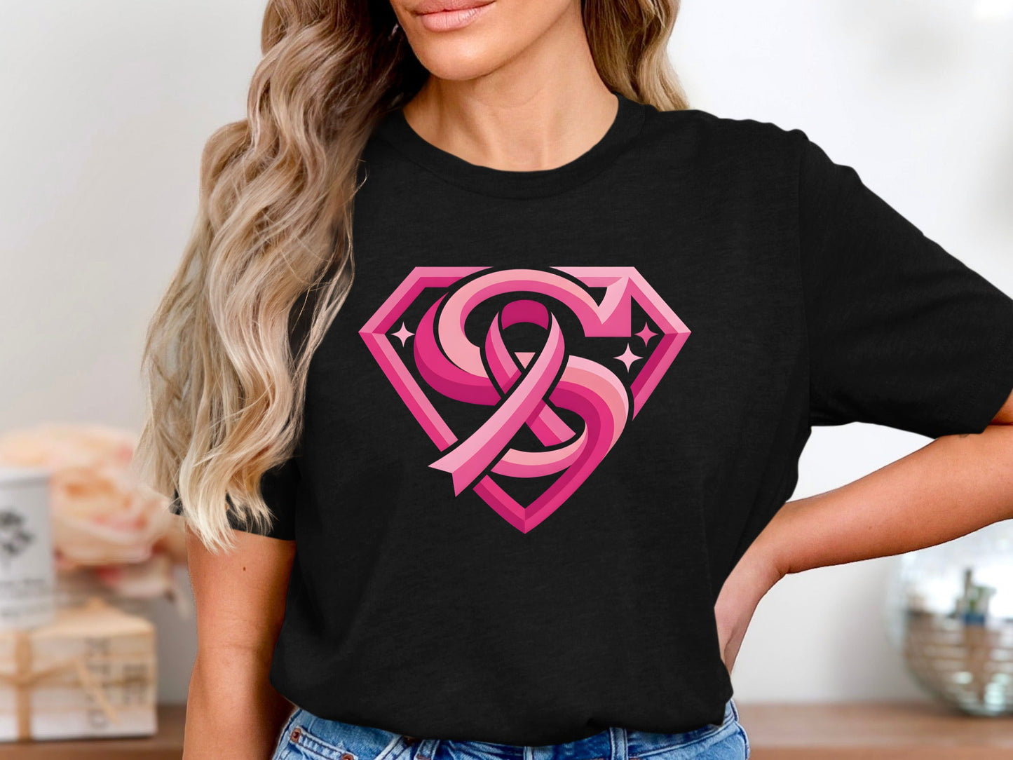 Pink Ribbon Superhero 'S' Shield T-Shirt
