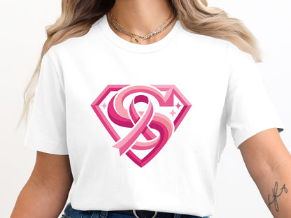 Pink Ribbon Superhero 'S' Shield T-Shirt