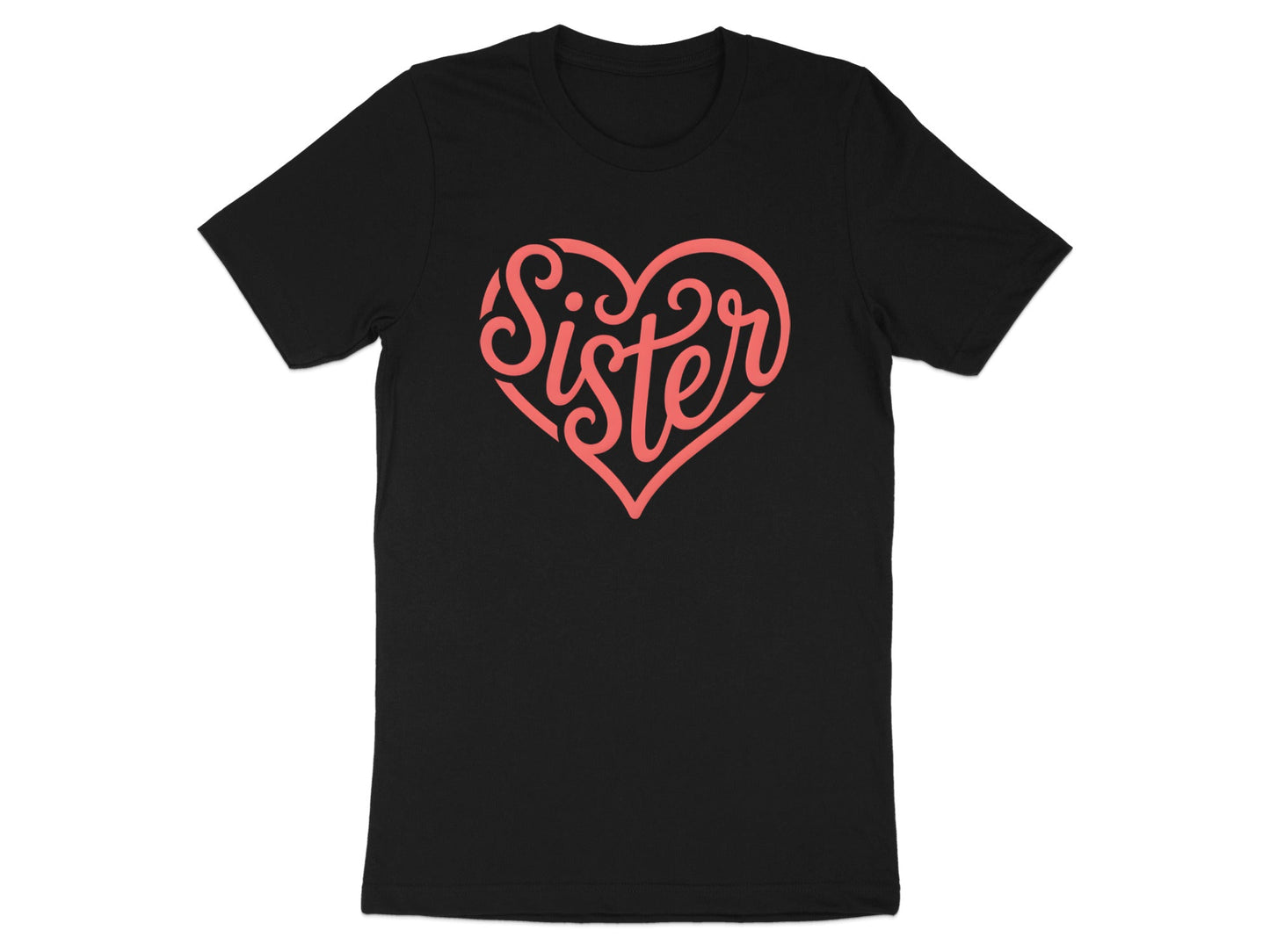 Classic Sister Pink Heart Tee - Minimalist Sibling Graphic Top