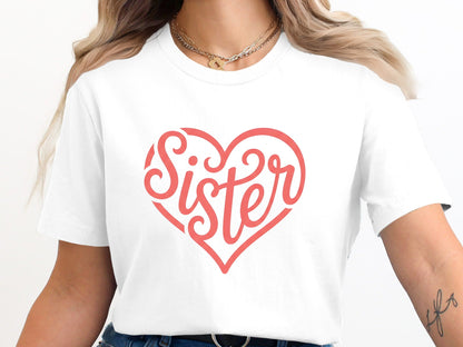 Classic Sister Pink Heart Tee - Minimalist Sibling Graphic Top