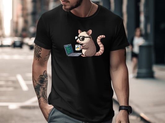 Pixel Art Coding Opossum T-Shirt - Retro Programmer  Tee