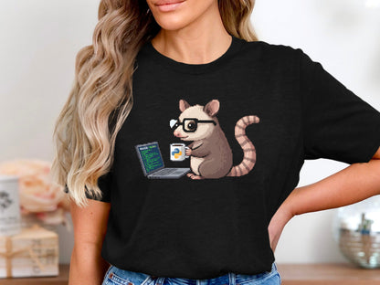 Pixel Art Coding Opossum T-Shirt - Retro Programmer  Tee