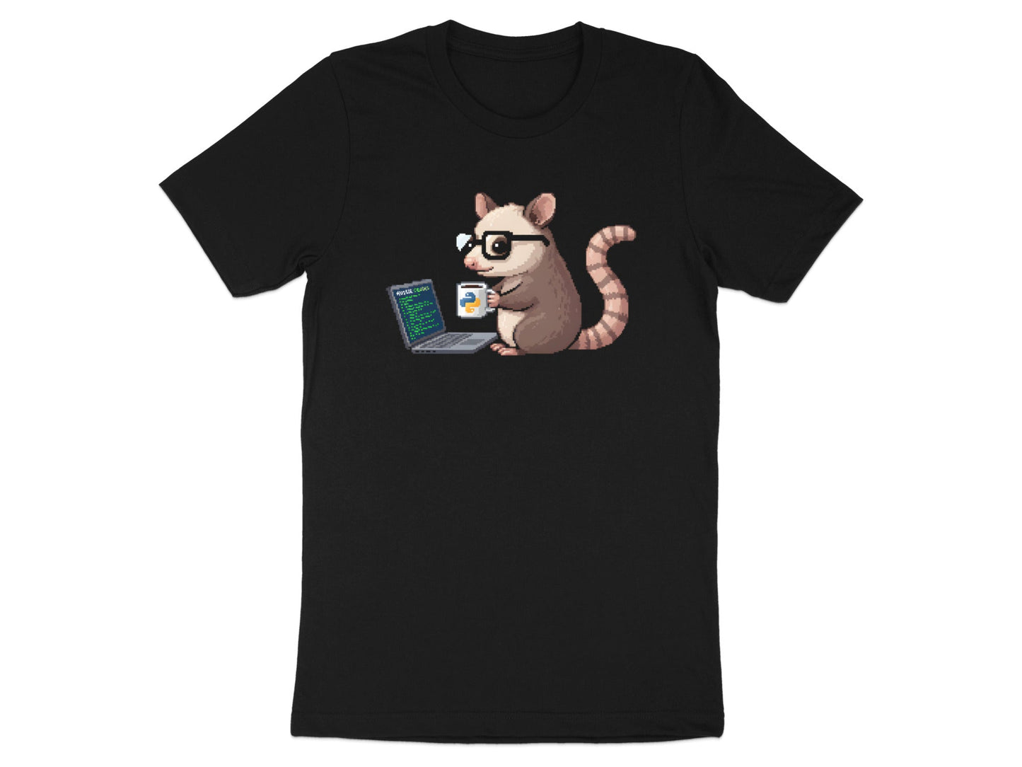 Pixel Art Coding Opossum T-Shirt - Retro Programmer  Tee