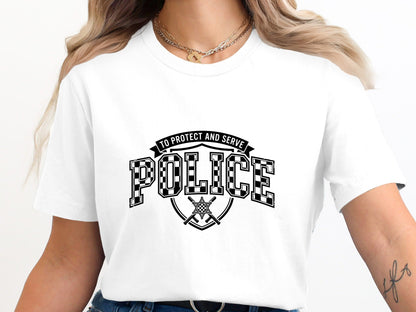 To Protect and Serve Police Emblem T-Shirt - Checkerboard Logo