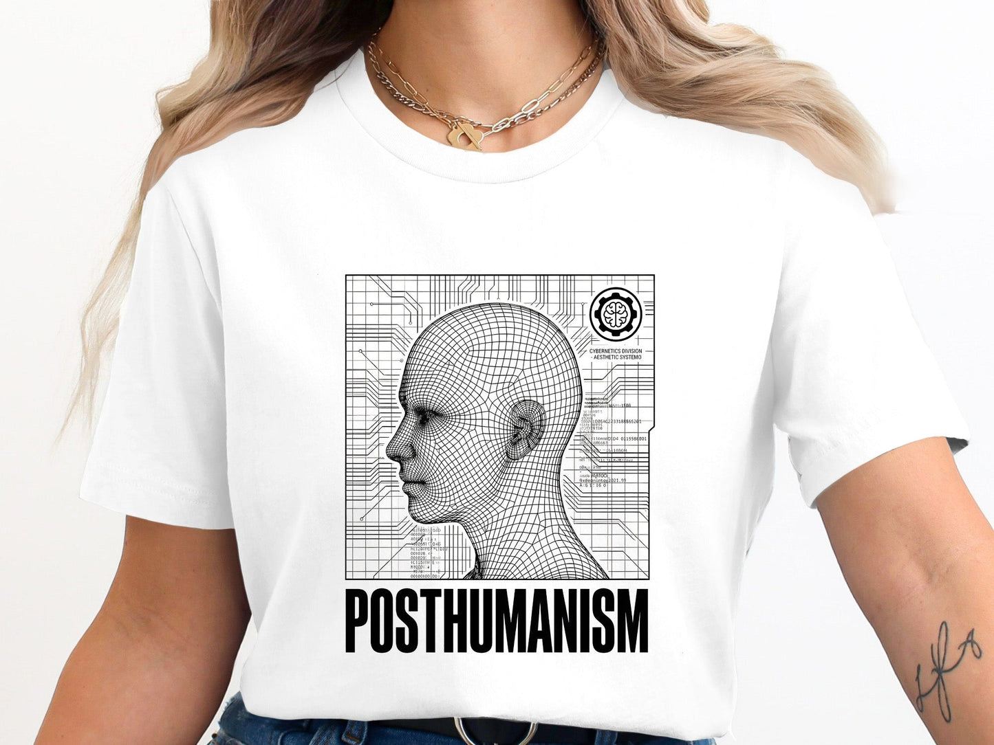 Posthumanism Wireframe Blueprint T-Shirt