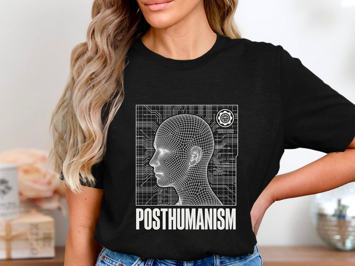 Posthumanism Wireframe Blueprint T-Shirt