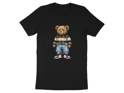 Preppy Teddy Bear Fashion Illustration Black T-Shirt