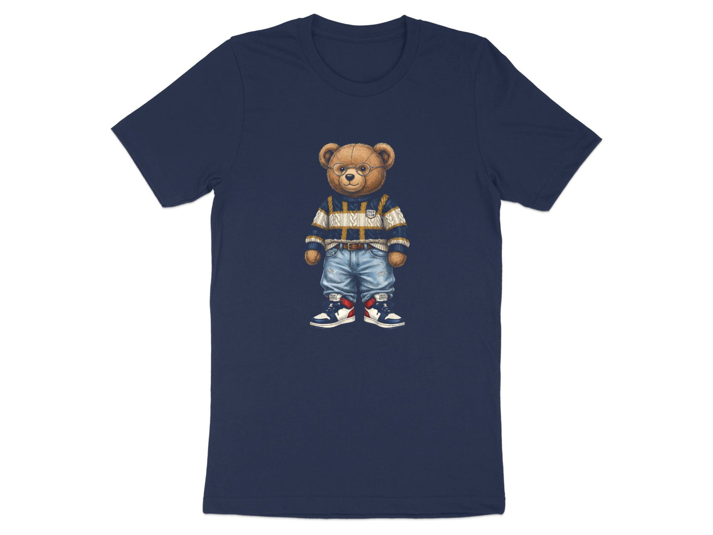 Preppy Teddy Bear Fashion Illustration Black T-Shirt