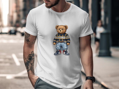 Preppy Teddy Bear Fashion Illustration Black T-Shirt