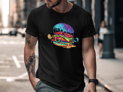 Psychedelic Melting Burger T-Shirt - Trippy Food Art  Tee