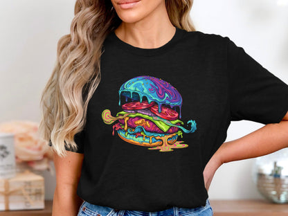 Psychedelic Melting Burger T-Shirt - Trippy Food Art  Tee