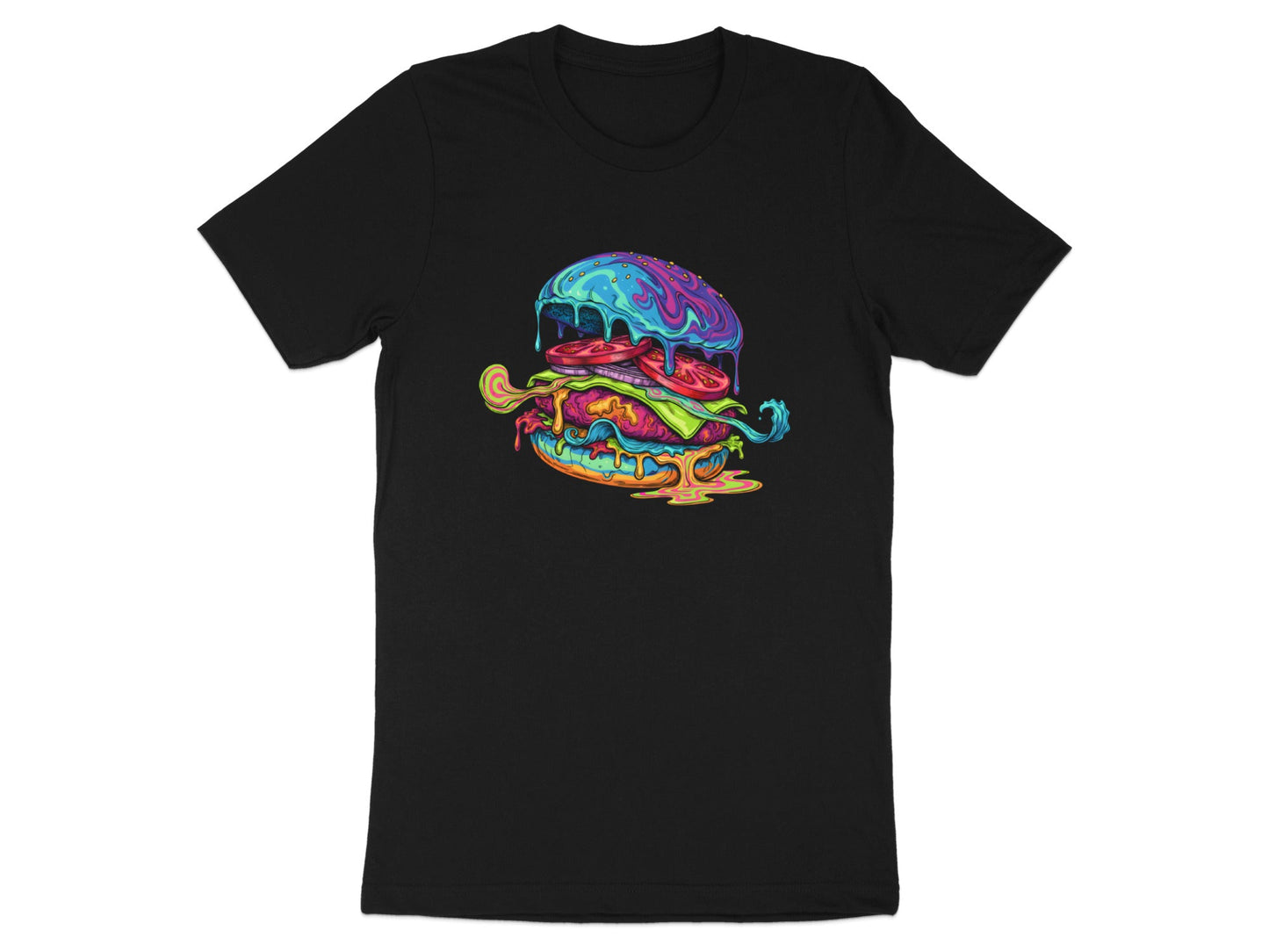 Psychedelic Melting Burger T-Shirt - Trippy Food Art  Tee