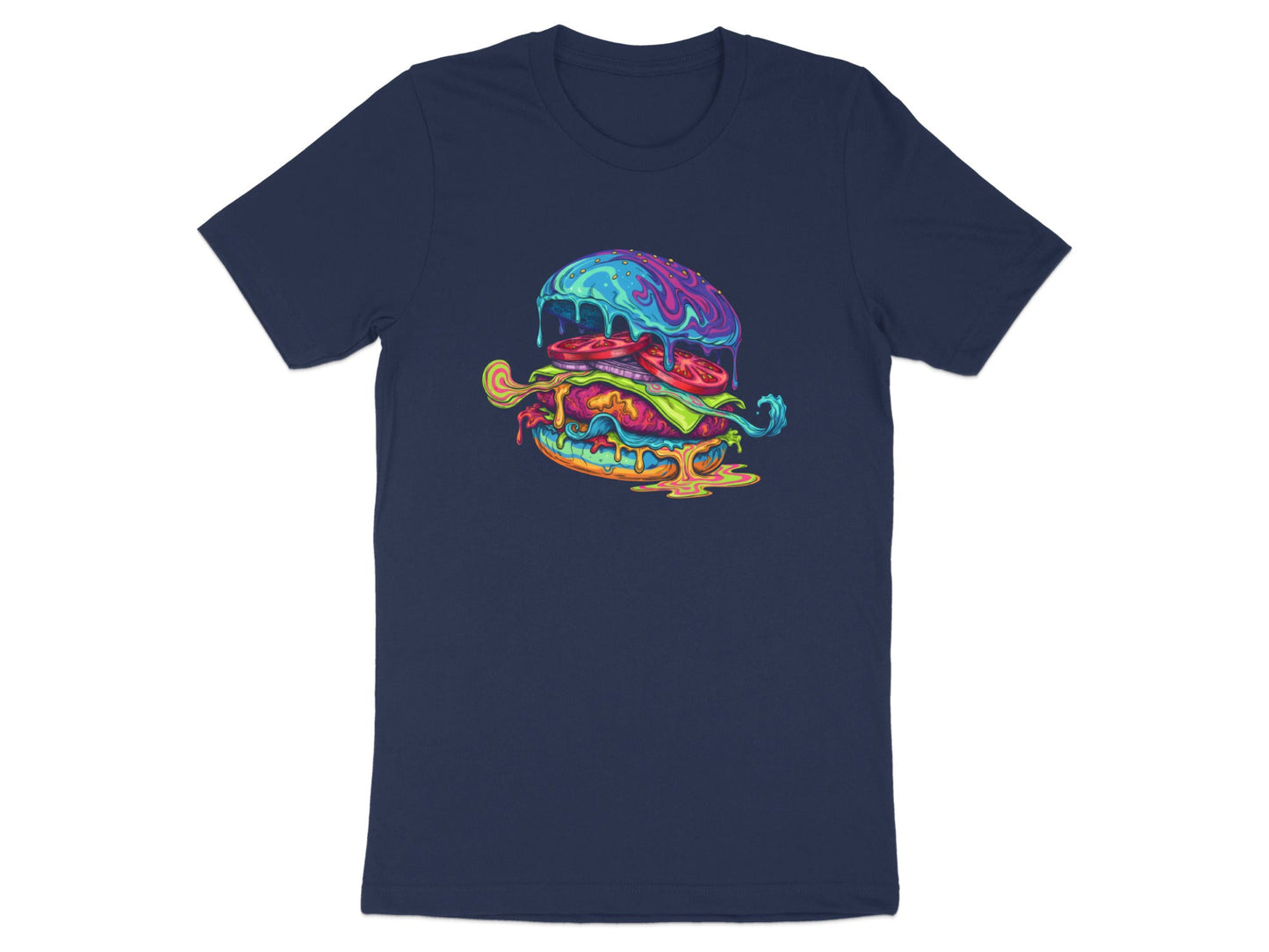 Psychedelic Melting Burger T-Shirt - Trippy Food Art  Tee