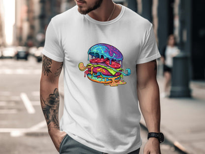 Psychedelic Melting Burger T-Shirt - Trippy Food Art  Tee