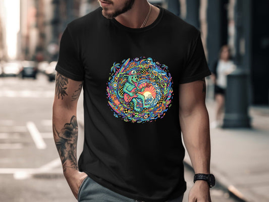 Psychedelic Surfing Wolf Guitarist T-Shirt