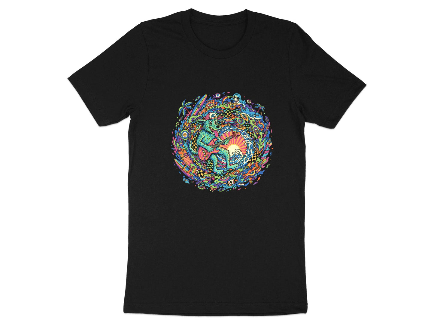 Psychedelic Surfing Wolf Guitarist T-Shirt