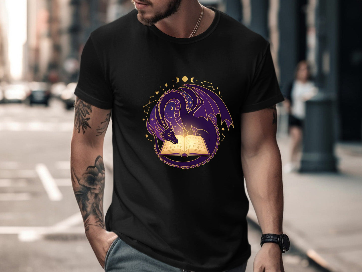 The Scholar's Dragon T-Shirt - Mystical Purple Library Tee