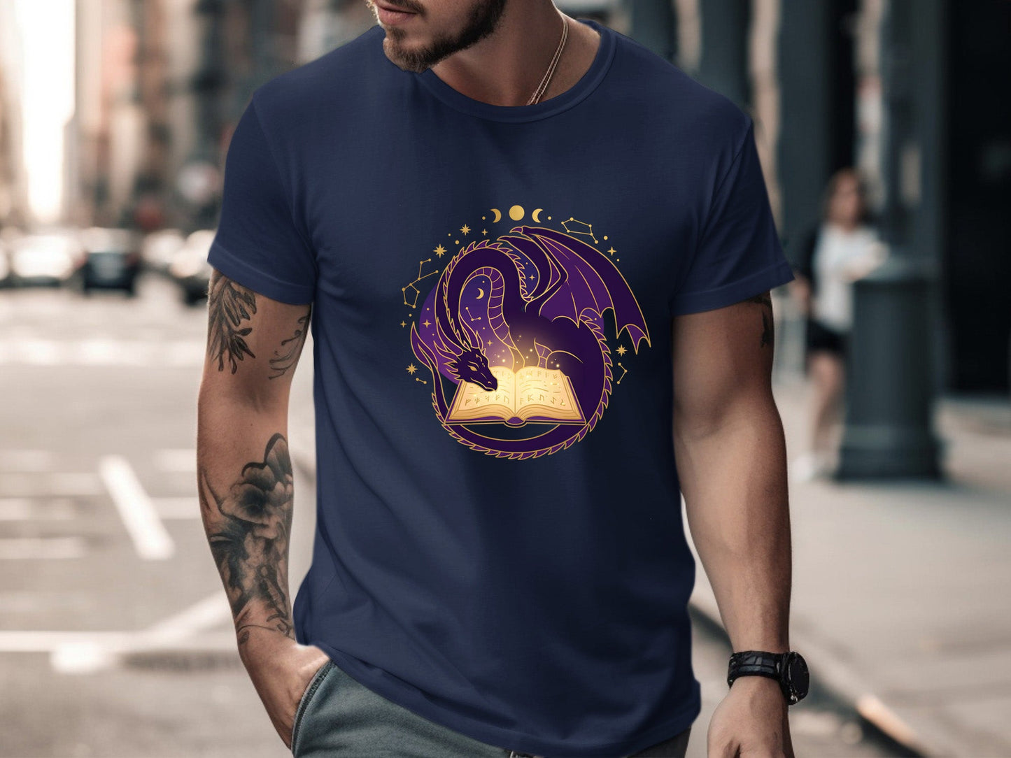 The Scholar's Dragon T-Shirt - Mystical Purple Library Tee