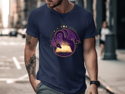 The Scholar's Dragon T-Shirt - Mystical Purple Library Tee