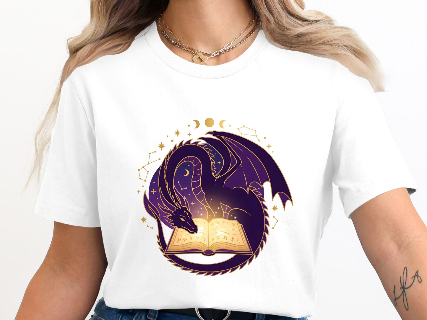 The Scholar's Dragon T-Shirt - Mystical Purple Library Tee