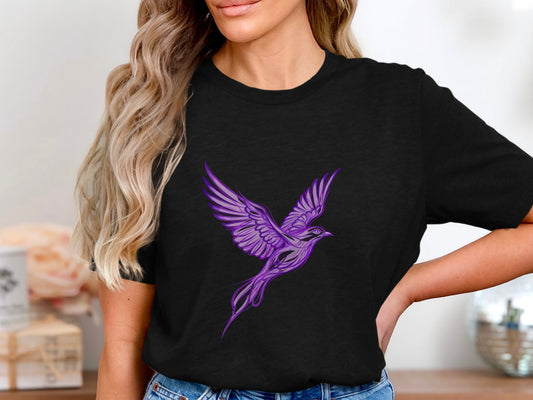 Ethereal Purple Phoenix Rising Graphic T-Shirt
