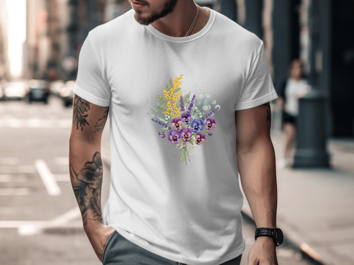 Native Bouquet Watercolor T-Shirt - Black / Australian Pride
