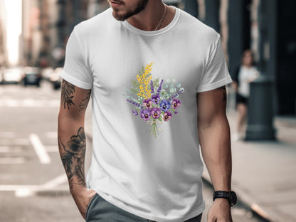 Native Bouquet Watercolor T-Shirt - Black / Australian Pride