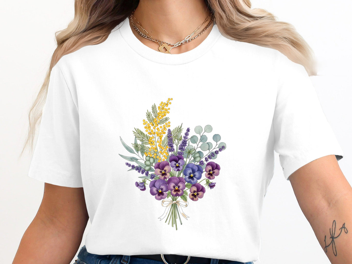 Native Bouquet Watercolor T-Shirt - Black / Australian Pride