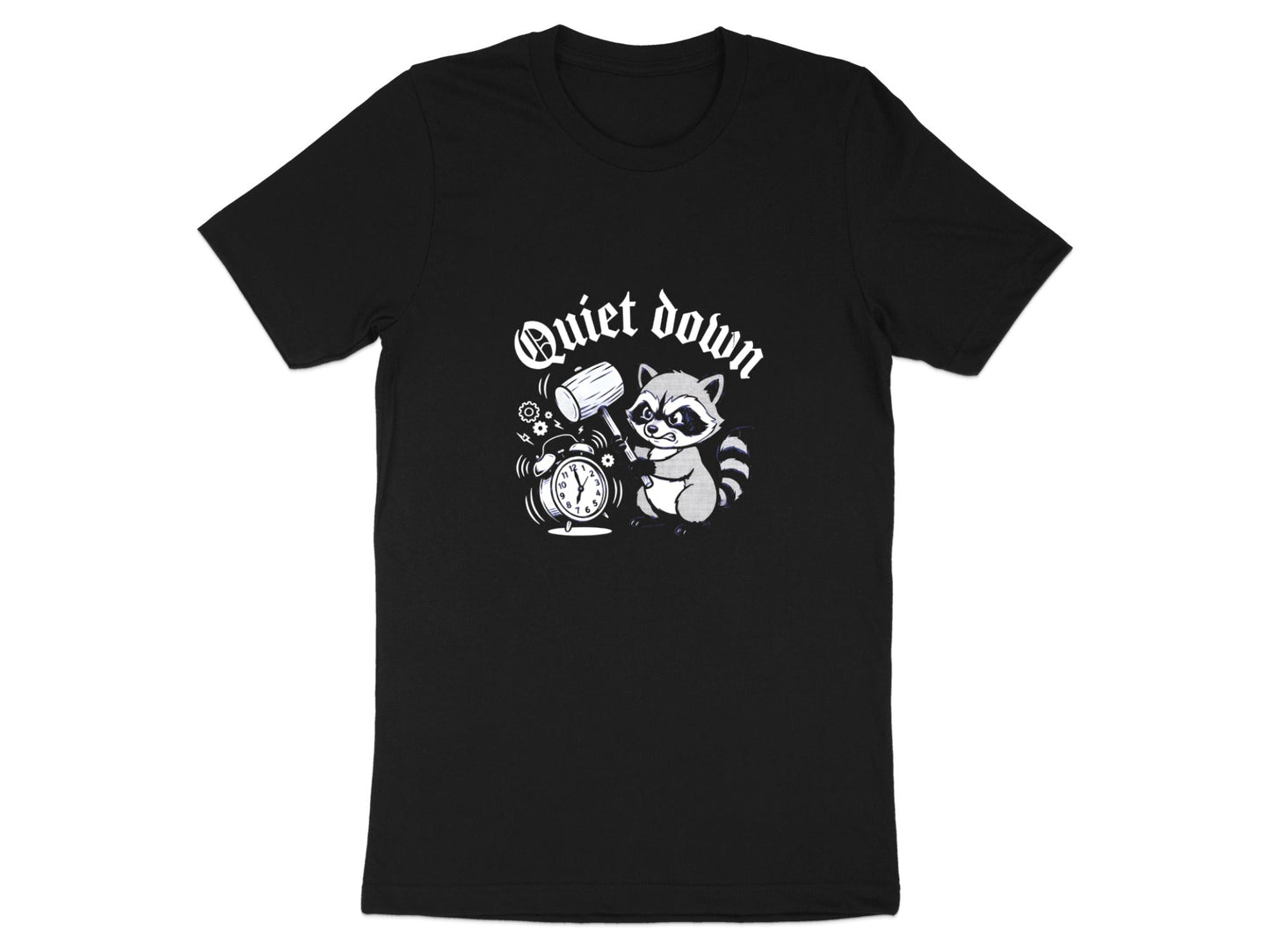 Quiet Down Raccoon Smashing Alarm Clock Funny Tee