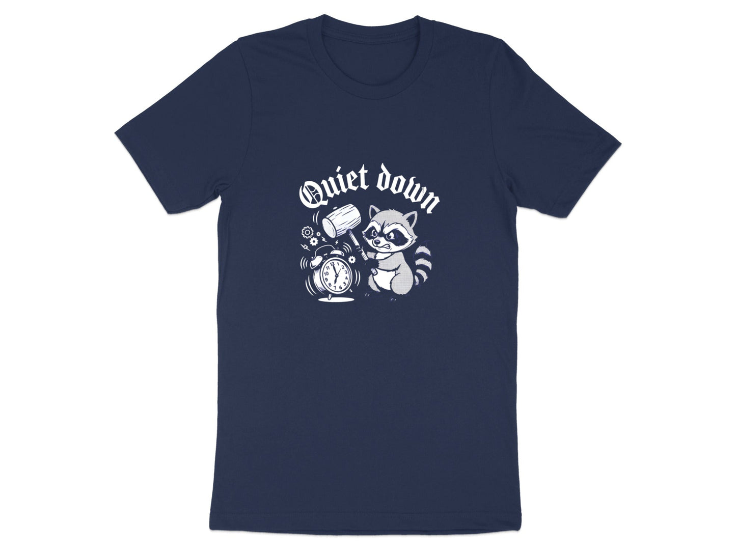 Quiet Down Raccoon Smashing Alarm Clock Funny Tee