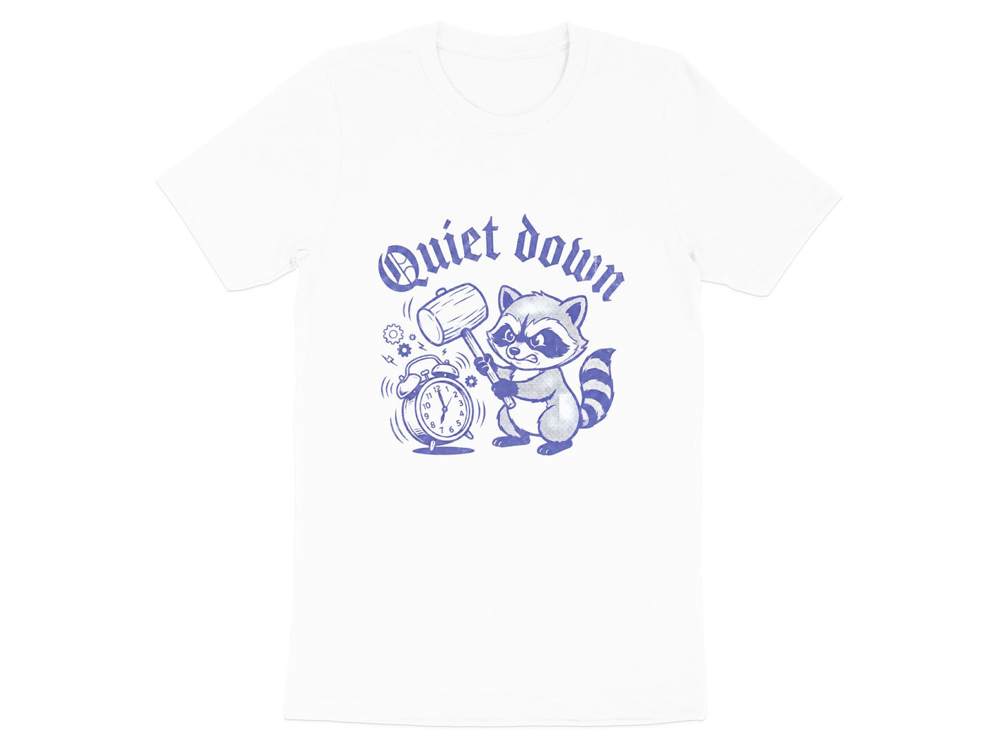 Quiet Down Raccoon Smashing Alarm Clock Funny Tee