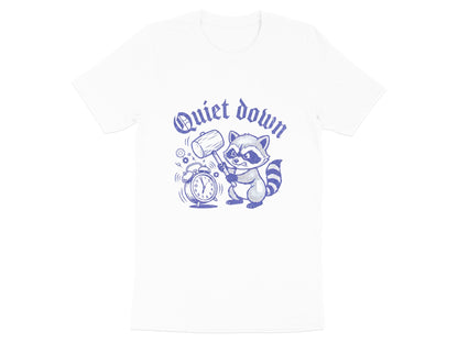 Quiet Down Raccoon Smashing Alarm Clock Funny Tee