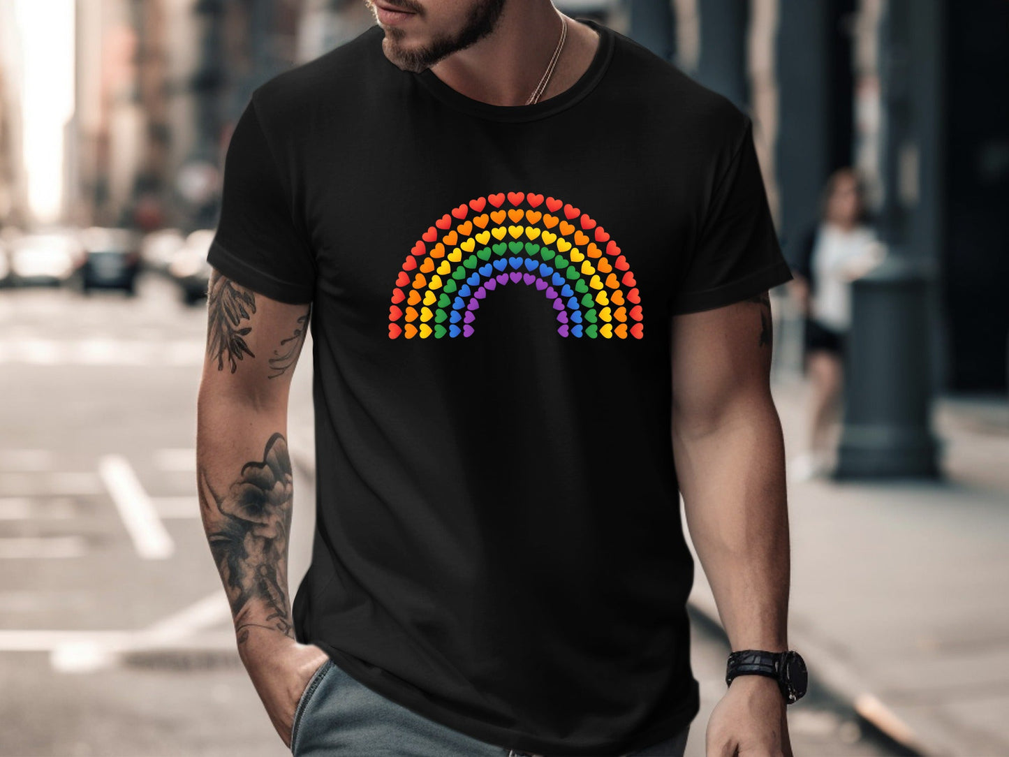 Rainbow Heart Arch T-Shirt - Black / Minimalist Pride