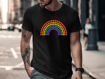 Rainbow Heart Arch T-Shirt - Black / Minimalist Pride