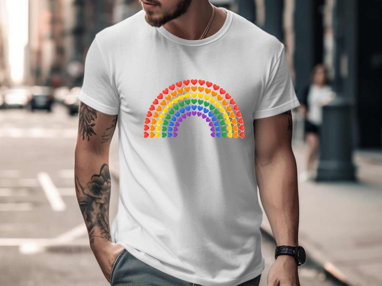 Rainbow Heart Arch T-Shirt - Black / Minimalist Pride
