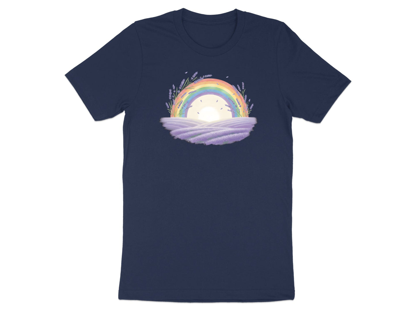 Rainbow Over Lavender Field T-Shirt - Black / Cottagecore Pride