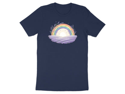 Rainbow Over Lavender Field T-Shirt - Black / Cottagecore Pride