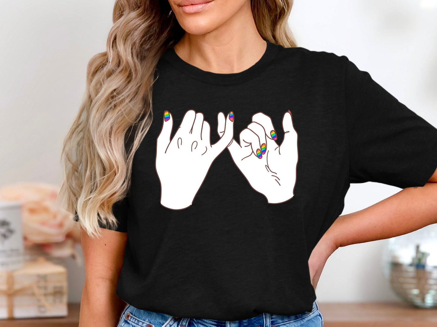 Rainbow Nails Pinky Promise T-Shirt - Black / Pride Australia