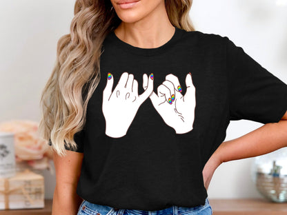Rainbow Nails Pinky Promise T-Shirt - Black / Pride Australia