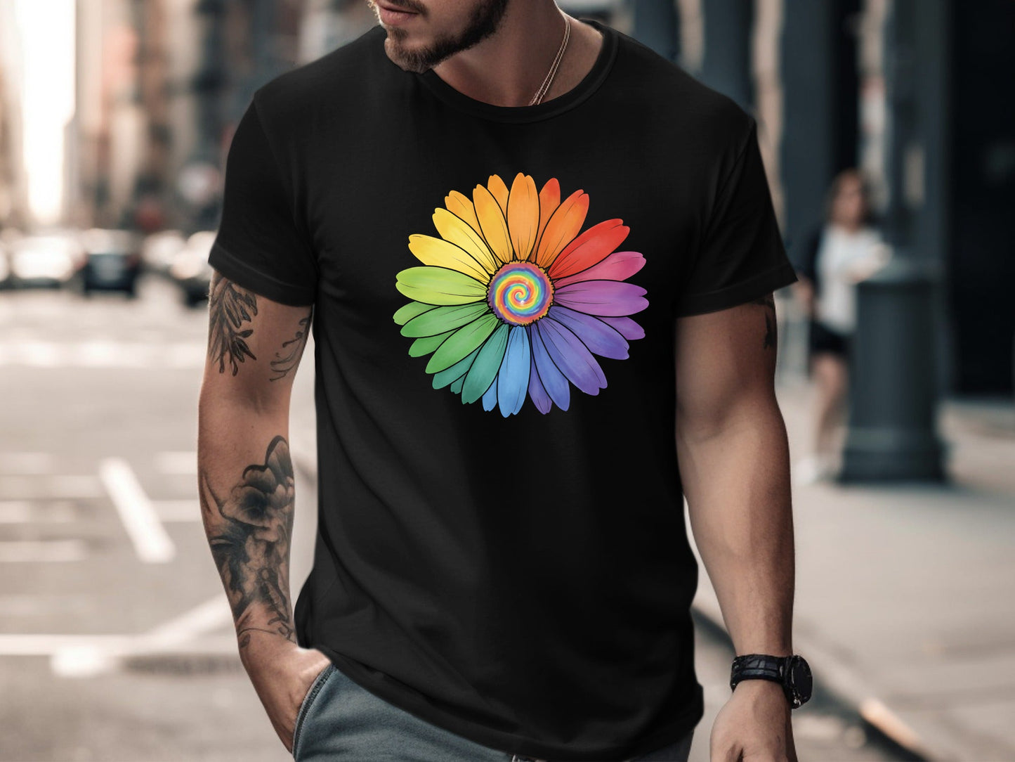 Rainbow Spiral Flower T-Shirt - Black / Pride Australia