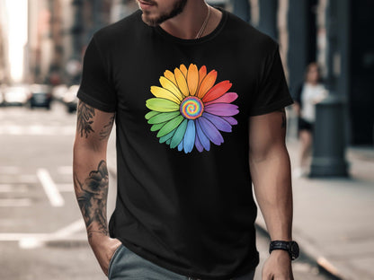 Rainbow Spiral Flower T-Shirt - Black / Pride Australia