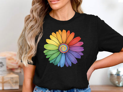Rainbow Spiral Flower T-Shirt - Black / Pride Australia