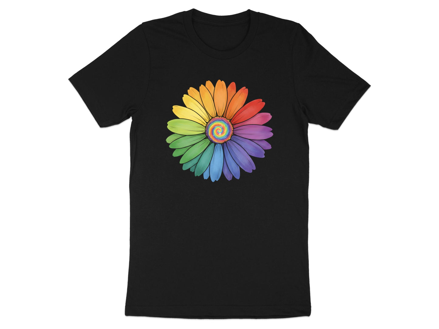 Rainbow Spiral Flower T-Shirt - Black / Pride Australia