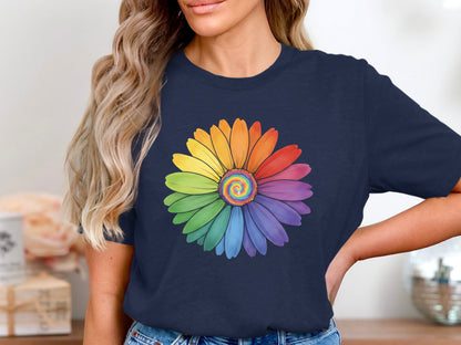 Rainbow Spiral Flower T-Shirt - Black / Pride Australia