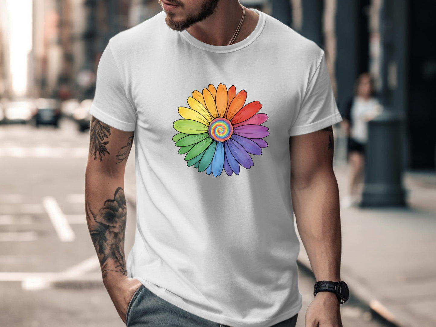 Rainbow Spiral Flower T-Shirt - Black / Pride Australia