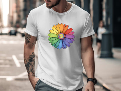 Rainbow Spiral Flower T-Shirt - Black / Pride Australia