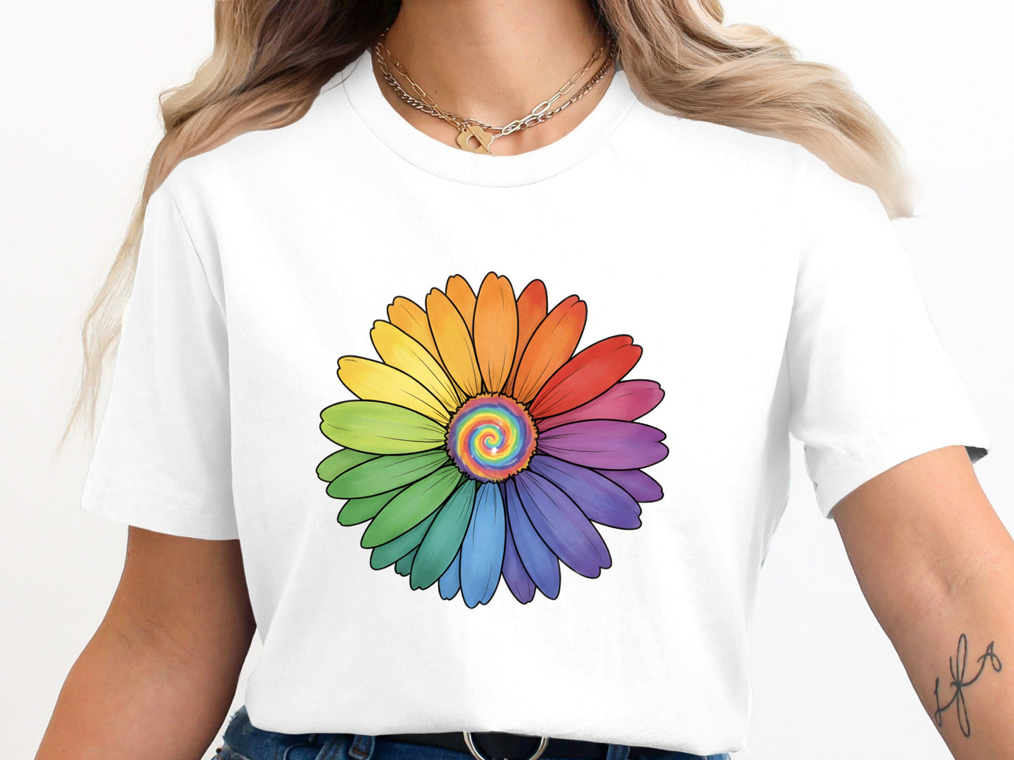 Rainbow Spiral Flower T-Shirt - Black / Pride Australia